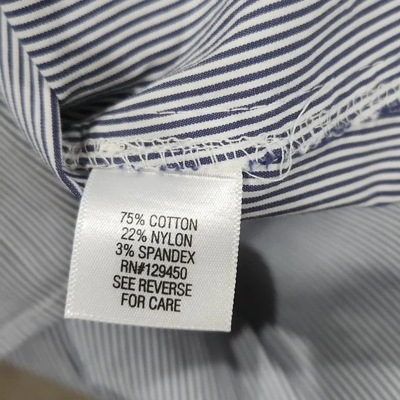 Blue and White striped cotton blend blouse in great condition! Medium - Picture 6 of 7